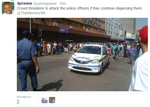 A collection of images tweeted by journalists in KZN of the Xenophobic attacks making news headlines.