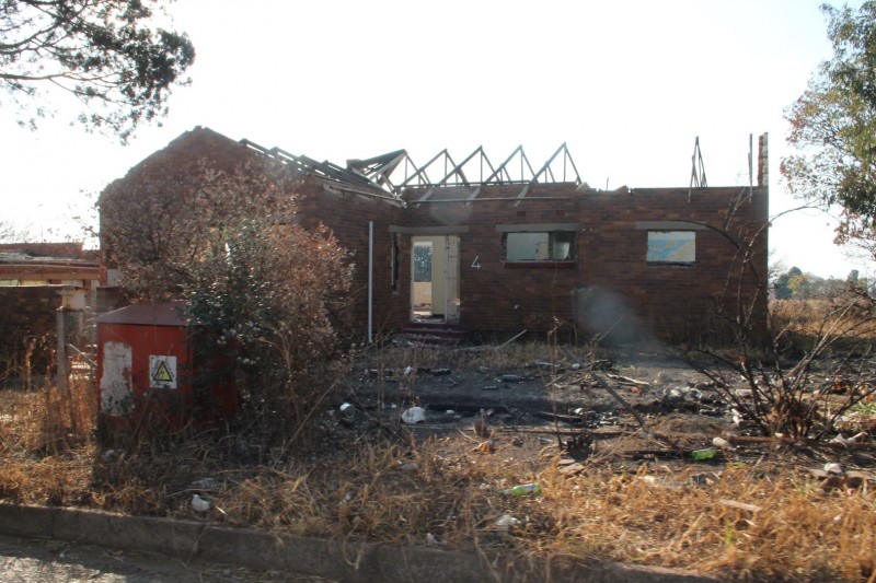 Since August 2013 when Blyvoor Mine was placed under provisional liquidation, conditions at the mine has gone from bad to worse. These photos were taken during a visit to some buildings stripped by illegal miners and metal thieves last year August.