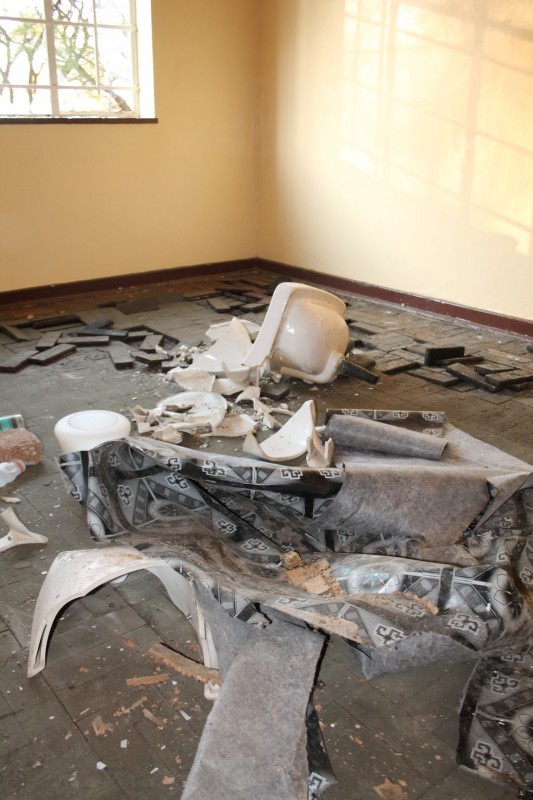 Since August 2013 when Blyvoor Mine was placed under provisional liquidation, conditions at the mine has gone from bad to worse. These photos were taken during a visit to some buildings stripped by illegal miners and metal thieves last year August.