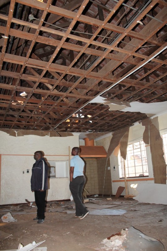 Since August 2013 when Blyvoor Mine was placed under provisional liquidation, conditions at the mine has gone from bad to worse. These photos were taken during a visit to some buildings stripped by illegal miners and metal thieves last year August.