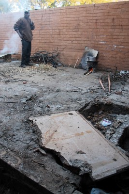 Since August 2013 when Blyvoor Mine was placed under provisional liquidation, conditions at the mine has gone from bad to worse. These photos were taken during a visit to some buildings stripped by illegal miners and metal thieves last year August.