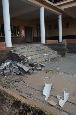 Since August 2013 when Blyvoor Mine was placed under provisional liquidation, conditions at the mine has gone from bad to worse. These photos were taken during a visit to some buildings stripped by illegal miners and metal thieves last year August.