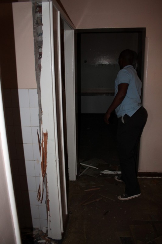 Since August 2013 when Blyvoor Mine was placed under provisional liquidation, conditions at the mine has gone from bad to worse. These photos were taken during a visit to some buildings stripped by illegal miners and metal thieves last year August.