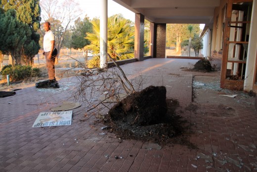 Since August 2013 when Blyvoor Mine was placed under provisional liquidation, conditions at the mine has gone from bad to worse. These photos were taken during a visit to some buildings stripped by illegal miners and metal thieves last year August.