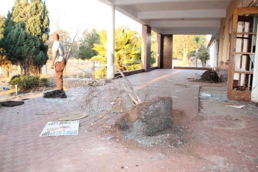 Since August 2013 when Blyvoor Mine was placed under provisional liquidation, conditions at the mine has gone from bad to worse. These photos were taken during a visit to some buildings stripped by illegal miners and metal thieves last year August.