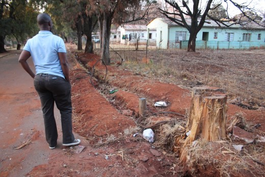 Since August 2013 when Blyvoor Mine was placed under provisional liquidation, conditions at the mine has gone from bad to worse. These photos were taken during a visit to some buildings stripped by illegal miners and metal thieves last year August.