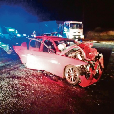A vehicle damaged during a recent accident on the P111 Road.