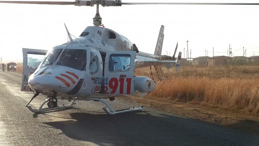 A child is airlifted to hospital during the accident on Monday.